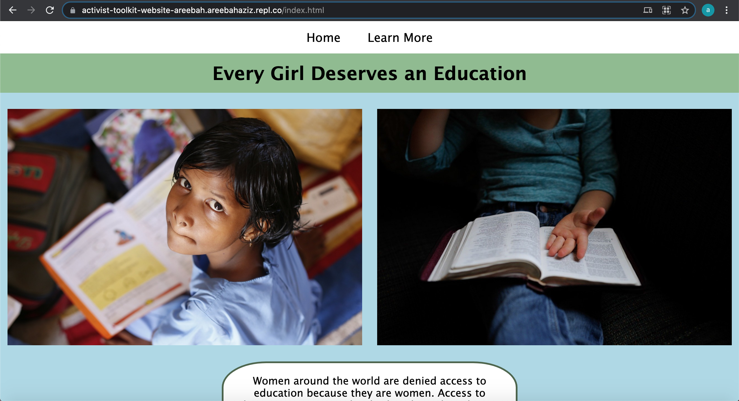 This is a screenshot of the homescreen of my website.